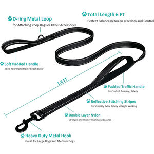 Heavy Duty <b>Dog</b> <b>Leash</b> 2 Handles by Padded Traffic Handle for Extra Control 6 Foot Long Perfect for Medium to Large <b>Dogs</b> - Product Image 2