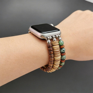 <span class=keywords><strong>Bracelet</strong></span> de montre en perles de <span class=keywords><strong>bois</strong></span> pour <span class=keywords><strong>Apple</strong></span> <span class=keywords><strong>Watch</strong></span> Series 10, style rétro, largeur 22 mm, boucle à nœud coulissant, best-seller transfrontalier - Product Image 4