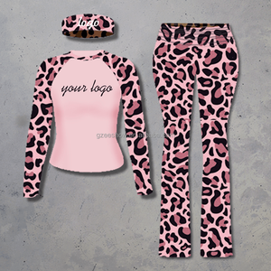 Women's Casual Raglan Contrast Color Long Sleeve Skinny Knitting T-Shirt <strong>Leopard</strong> <strong>Print</strong> Yoga Pants Headband <strong>Outfit</strong> 3 Piece Tight - Product Image 3