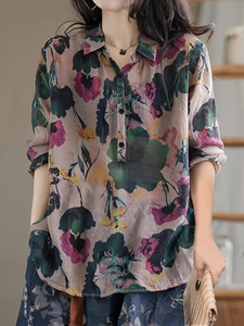 Chemise imprimée élégante pour femmes motif floral grande taille hauts décontractés pour le printemps automne décoration de boutons en matériau <span class=keywords><strong>Non</strong></span> <span class=keywords><strong>transparent</strong></span> - Product Image 2