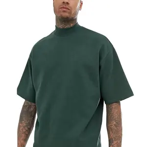 Summer International Style Luxury Shirt Man Oversized Cotton Army Green Turtle Neck Off Shoulder Retro T-shirt