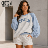 Ensemble décontracté pour femmes, sweat-shirt à manches raglan avec broderie surdimensionnée personnalisée, imprimé camouflage blanc, couleur contrastée, et short