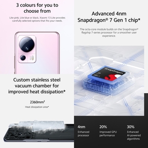 Teléfono inteligente <span class=keywords><strong>Xiaomi</strong></span> <span class=keywords><strong>13</strong></span> <span class=keywords><strong>Lite</strong></span> <span class=keywords><strong>5G</strong></span> versión global 8GB + <span class=keywords><strong>256GB</strong></span> cámara trasera de 50MP 7 Gen 1 120Hz pantalla AMOLED teléfono móvil con carga de 67W - Product Image 3