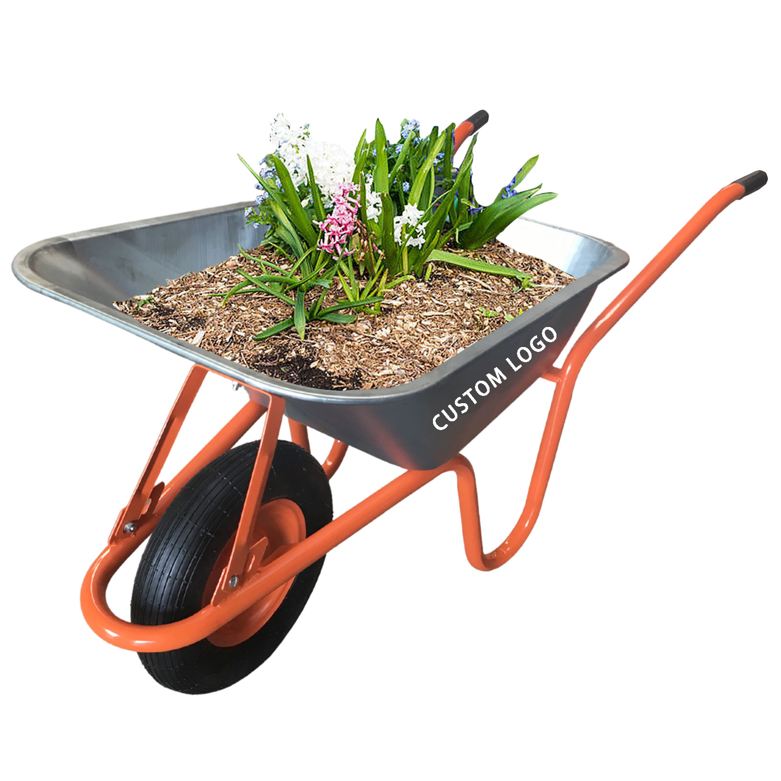 Тачка WB6414L, сверхпрочная оцинкованная тележка для садового строительства, с пневматическим колесом 4,00-8 дюймов