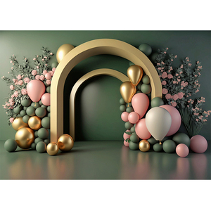 Fond de <span class=keywords><strong>photographie</strong></span> en forme de ballon doré pour baby shower, 1er anniversaire, portrait, toile de fond murale vert menthe, décoration de studio photo - Product Image 6
