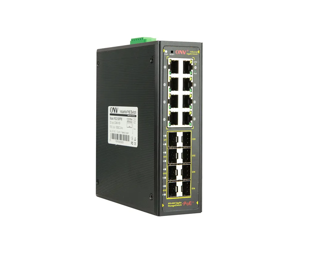 Din Rail Ethernet Switch ONV Industrial Ethernet Network Switch 16 Port Din Rail Gigabit L2 Managed Fiber Poe Switch Hub
