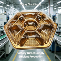 Plateau en plastique écologique doré hexagonal/octogonal avec couvercle en PET, 7-8 compartiments pour produits frais, personnalisable, prêt à la vente au détail