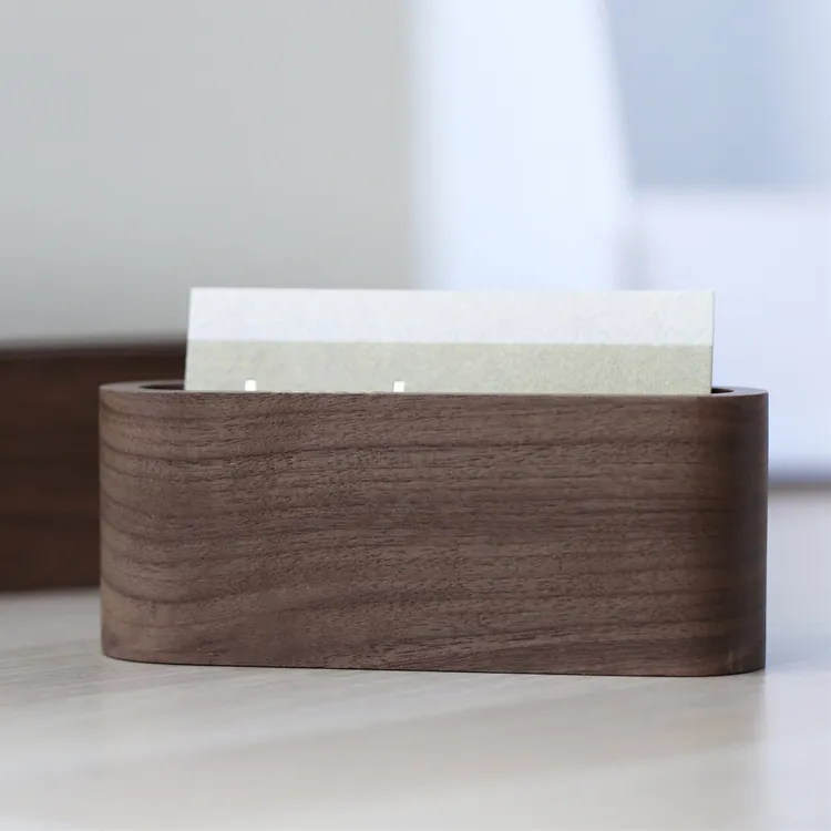 Custom Luxury Natural Walnut Office Desktop Standing Wooden Business Name Card Holder