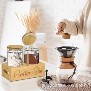 Bamboo Airtight Jar Holder Coffee Condiment <b>Rack</b> <b>Wooden</b> Glass <b>Storage</b> Box Cylinder Minimalist Design M Size Spice Use - Product Image 1