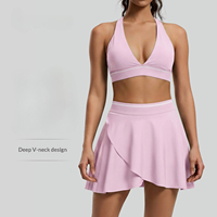 Ensemble de sport sexy pour femme : soutien-gorge de tennis à dos élégant et séchage rapide avec bandes contrastantes + jupe, idéal pour le pickleball et le padel