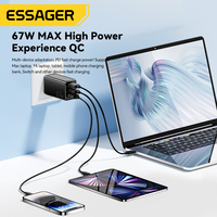 Cargador Rápido GaN ESSAGER G671A2CU1 Serie 2C1A de 3 Puertos y 67W con USB Tipo C para Teléfono Celular