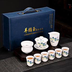 Juego de té de porcelana blanca de alta gama Yangzhiyu, vajilla de té Kung Fu de jade de grasa de cordero, juego completo de cerámica Dehua en caja de regalo para negocios - Product Image 3