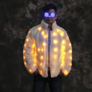 2022 New Party Christmas LED Coat Colorful Clothes LED Stage Performance Clothes men's faux fur vests fluffy warm led coat