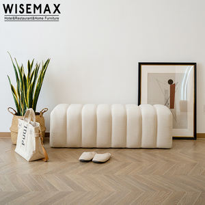 Muebles para el Hogar WISEMAX, Otomana Moderna <span class=keywords><strong>y</strong></span> Sencilla de Madera con Forma Rectangular, Taburete de Tela Tipo Peluche para Dormitorio - Product Image 4