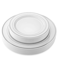 Ensemble de vaisselle jetable de 7 et 10 pouces, directement de l'usine, avec assiettes en plastique à bord doré, modèle 007, style américain ; qualité alimentaire