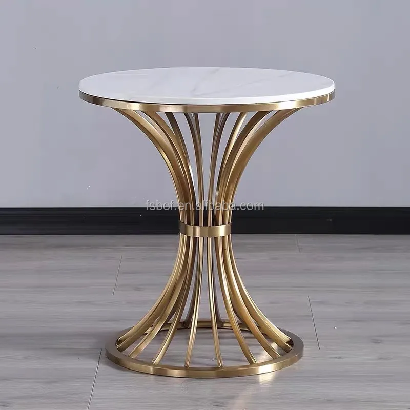 Nuevo diseño de lujo al por mayor de muebles de restaurante base de oro de mármol de comedor mesas de café Mesa Redonda de té