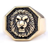 Bague tendance en acier inoxydable tête de lion du dieu du soleil plaqué or pour homme