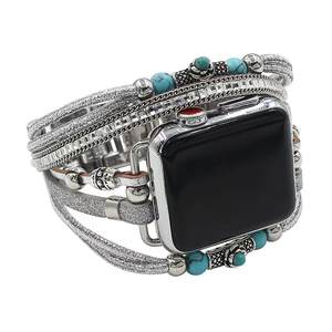 Pour <span class=keywords><strong>Apple</strong></span> <span class=keywords><strong>Watch</strong></span> <span class=keywords><strong>série</strong></span> 7 <span class=keywords><strong>6</strong></span> 5 4 3 SE 8 Ultra 49mm femmes mode tissé à la main pierre naturelle bracelet de montre en cuir - Product Image 4