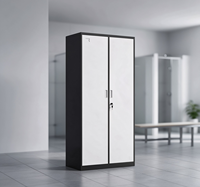 Armoire de rangement métallique à 2 portes, cadre noir, porte blanche, revêtement en poudre, pour le personnel de bureau et les dortoirs