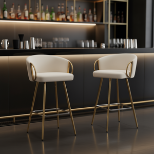Sgabelli da Bar Color Crema 26 Pollici Base Cromata Braccioli Dorati Design Moderno Arredamento per Bar Domestico - Product Image 2