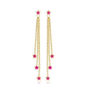 สีชมพูเคลือบน้อยที่สุดการออกแบบดาวเสน่ห์ต่างหูยาวขายส่งตุรกีที่ทำด้วยมือ925เครื่องประดับเงินสเตอร์ลิง - Product Image 1