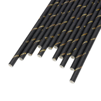 Pailles en papier biodégradables écologiques de qualité supérieure, pailles en papier noir à impression dorée pour la maison, le café, les boissons quotidiennes