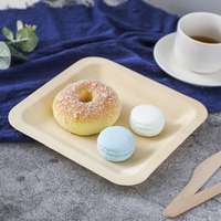 Assiettes carrées jetables en bois biodégradables et écologiques pour fêtes, vente en gros, 50 pièces/sac