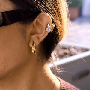 Boucles d'oreilles clips en forme de goutte d'eau en zircon, acier inoxydable 18K pour femmes, bijoux d'oreille non percés, pièce tendance - Product Image 3