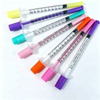 Seringues roses et violettes marquées CE, vertes et bleues, 1 ml, 31G, 8 mm, 6 mm, 100U, orange, 0,5 ml, 0,3 ml pour usage vétérinaire et humain