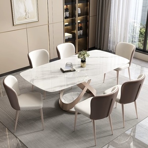 Metal Light Luxury Slab Dining <strong>Table</strong> <strong>and</strong> <strong>Chair</strong> <strong>Set</strong> Modern Minimalist Style for <strong>Small</strong> Homes/Apartments Rectangular Western-Style - Product Image 2