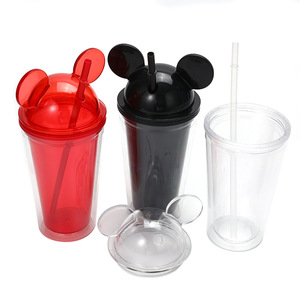 Gobelet d'été à double paroi personnalisé en plastique transparent en acrylique clair eau 16oz oreilles de chat couvercle gobelet - Product Image 1
