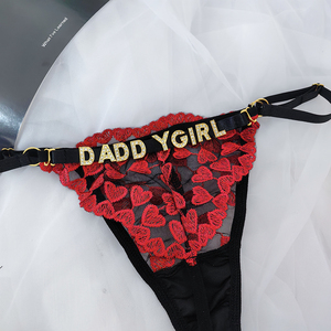 Accepter DIY LOGO <span class=keywords><strong>Culotte</strong></span> Avec Lettres Dorées Personnalisées Nom Iace Coeur Forme Broderie Nœud String Dernière Mode G-String - Product Image 4