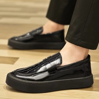 Chaussures en cuir noir pour hommes, confortables, à bout rond, antidérapantes, polyvalentes, décontractées, style britannique, pour le travail