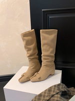 Bottes d'équitation montantes en cuir véritable à bout carré avec talonnette interne pour l'hiver