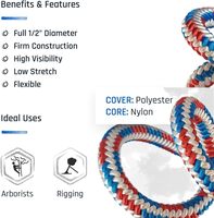 Corde à double tressage pour arboriculteur, résistante aux UV, haute résistance, pour l'escalade, le remorquage, le levage, diamètre 12,7 mm, résistance à la rupture 7000 lb