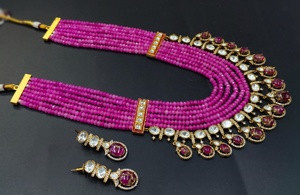 Véritable Création Kundan Pierre et Cuivre Collier Ensemble Fine Jewelry Collier avec Drop Style Boucles D'oreilles Bijoux Collier Ras Du Cou - Product Image 2