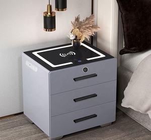 <span class=keywords><strong>Table</strong></span> <span class=keywords><strong>de</strong></span> <span class=keywords><strong>chevet</strong></span> LED grise moderne avec serrure à empreintes digitales <span class=keywords><strong>Table</strong></span> <span class=keywords><strong>de</strong></span> <span class=keywords><strong>chevet</strong></span> intelligente en bois massif Chargement sans fil pour chambre ou appartement - Product Image 2