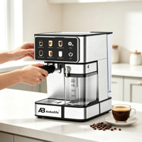 Cafetera Espresso de Doble Caldera Anbolife, 2650W, 20 Bares, Pantalla Táctil, Tanque de Leche de 500ml, Comercial, Doméstica, Hotel, Francesa