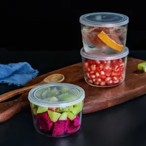 250毫升水果沙拉碗家用透明玻璃碗布丁酸奶杯带盖小碗