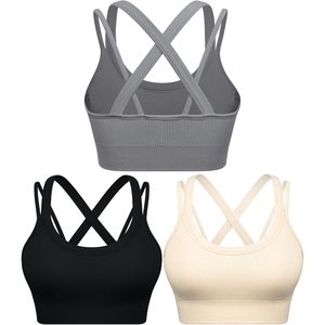 Sports Bras For Women High Support Ribbed Criss Cross <b>Back</b> Padded Workout Bra Running Yoga Fitness 3 <b>Pack</b> - Product Image 1