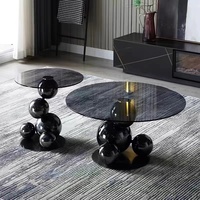 Table basse de luxe au design moderne, avec base sphérique en acier inoxydable et finition miroir, pour salon et hôtel