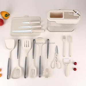 Ensemble <span class=keywords><strong>de</strong></span> 17 ustensiles <span class=keywords><strong>de</strong></span> <span class=keywords><strong>cuisine</strong></span> et couteaux en silicone avec <span class=keywords><strong>planche</strong></span> à découper - Outils <span class=keywords><strong>de</strong></span> cuisson antiadhésifs, résistants à la chaleur, avec support - Product Image 2