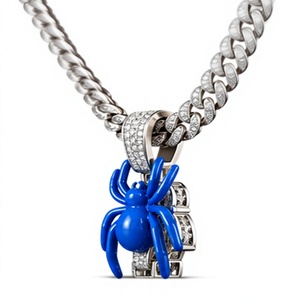 Collar con Colgante de Letra Araña Azul, Moissanita, Chapado en Oro Rosa y Rodio, Estilo Diamante, Joyería Hip Hop, Regalo - Product Image 2
