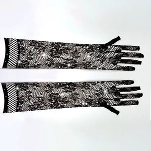 <span class=keywords><strong>Gants</strong></span> en dentelle à cinq doigts avec coude noir pour femmes de luxe avec strass maille accessoires de mariage de cérémonie longue Sexy pour dames - Product Image 2