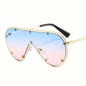 Gafas de Sol Extra Grandes con Forma de Escudo Retro de Moda para Mujer, UV400, Montura Metálica, Gafas de Sol de una Pieza 2021 - Product Image 6