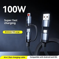 Kabel Data nilon kepang pengisian daya cepat, kabel Data tipe-c 4-in-1, jalinan nilon 100W, pengisian daya cepat, untuk ponsel PVC, kompatibel dengan Apple