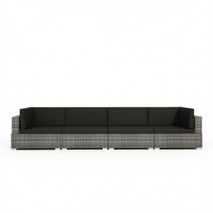 Dark <b>Grey</b> Patio Sofa Poly Rattan <b>Frame</b> With Cushions Outdoor Garden Set Contemporary Design 4 Seater - Product Image 1