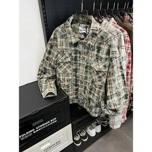 Foshan Customized Spring Autumn Long sleeved Reverse Collar Red Green Black Checkered Men's Design Shirt For Brand