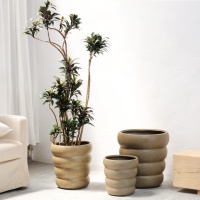 Pot Bunga Semen Motif Spiral Sederhana Nordik Ukuran Ekstra Besar, Model Punggung Kura-kura, untuk Tanaman Taro, Lily, Bambu, dan Tanaman Lainnya
