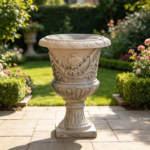 Pot de fleurs sur piédestal en marbre sculpté style vigne vintage, vase en pierre naturelle massif, ornement paysager haut de gamme personnalisable - Product Image 2